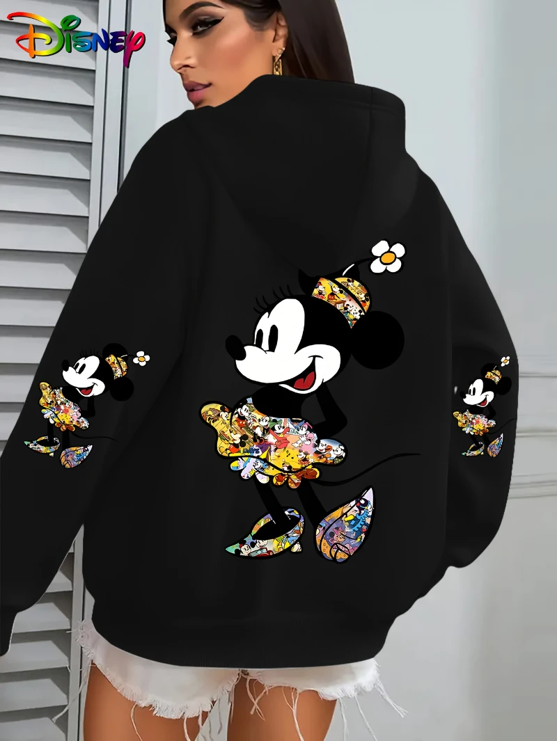 

Potdemiel Soft Polyester Blend Women's Gradient Fairy Graphic Hoodie | Black Zip-Up Casual Sportswear with Floral & Butterfly