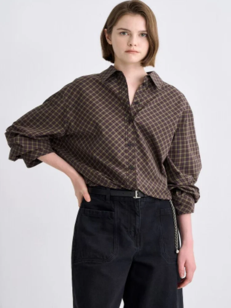 

Korean Sle Loose Fit Long Sve Plaid irt Women's Casual Slimming Button up irt Autumn New Arrival Faion Ladies' irt