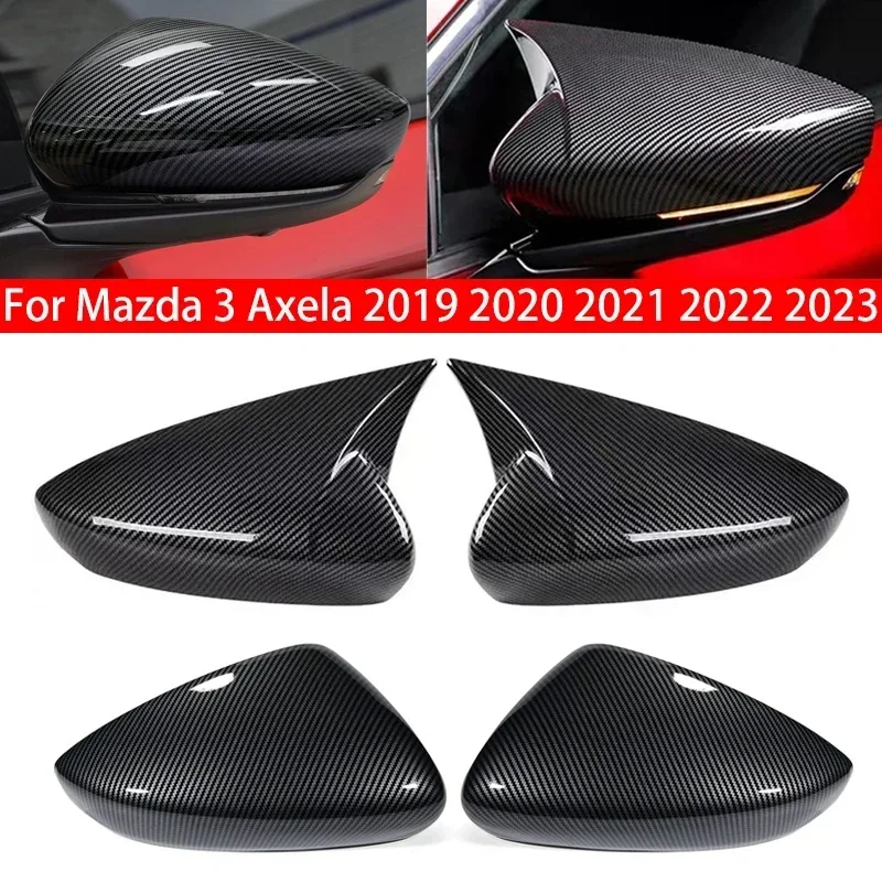 For Mazda 3 Axela 2019 2020 2021 2022 2023 Car Rearview Side Mirror Cover Wing Cap Exterior Door Housing Trim Adhesive Sticker