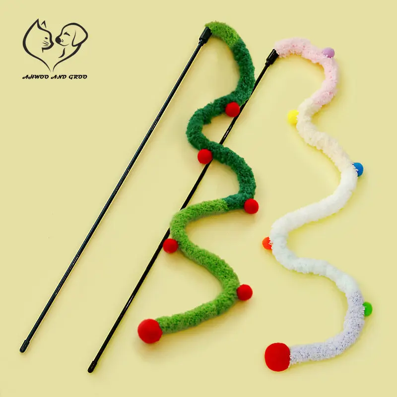 Cat Toy Feather Cat Teaser Wand Cat Interactive Toys Funny Caterpillar Colorful Rod Christmas Hairball Teaser Wand Pet Supplies