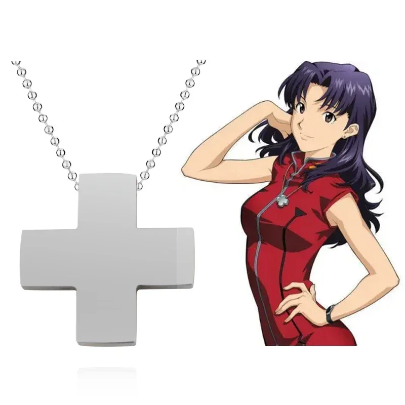 EVANGELION Katsuragi Misato Necklace Pendant Anime Women Cosplay Prop Jewelry Cartoon Alloy Chain Charm Necklace Cross Pendant