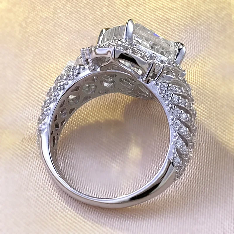 Imagem -03 - Moissanite Oco Anel de Diamante para Homens e Mulheres Jóias de Noivado Festa de Casamento Anéis 100 Real 925 Prata Esterlina 10 mm