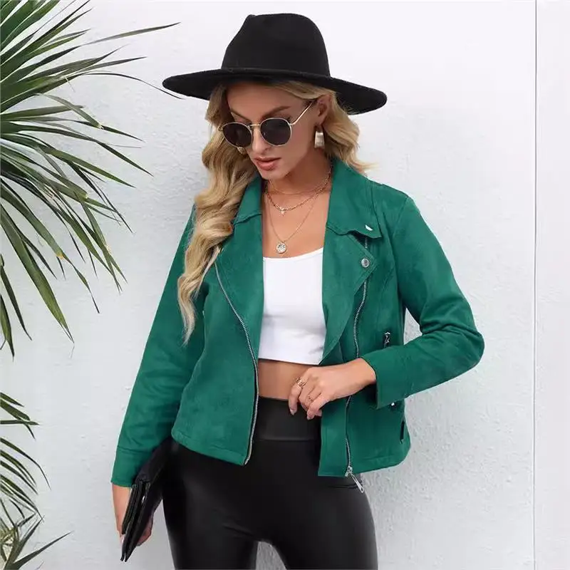 

Women's Long Sve Zipper Collar Jaet Spring Autumn Faion Outerwear Ele Simple Sle Pure Color Cotton Coat