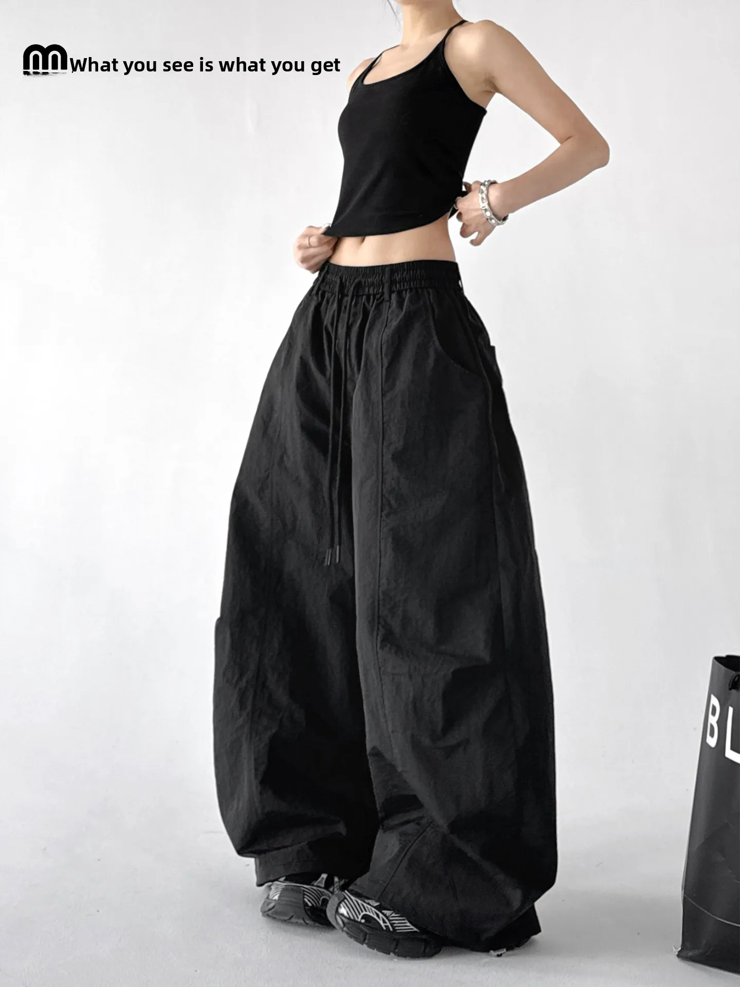 

Bla High Waist Wide Leg Pants Women's Loose Elastic Waist Casual Trousers Spring 2026 Faion Commute Sle Nylon Fabric