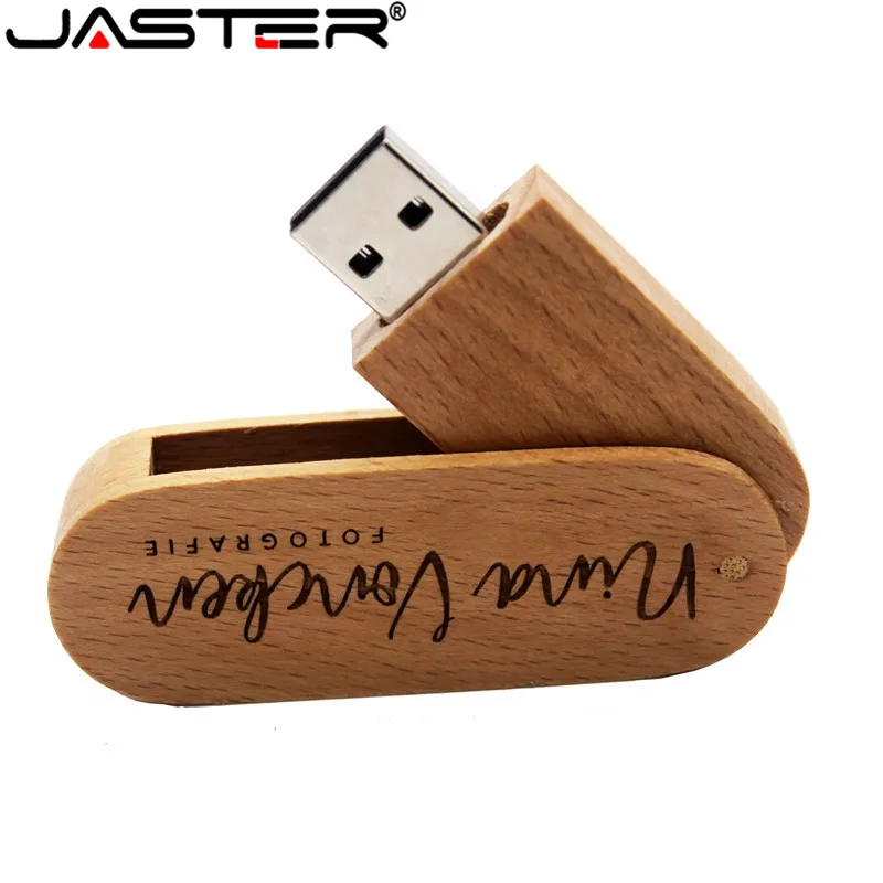 

JASTER 1PCS Free Custom Logo Beech Wooden Reversible Pen Drive 4GB 16GB 32GB 64GB 128GB USB Flash Drive Pendrive Memory Stick