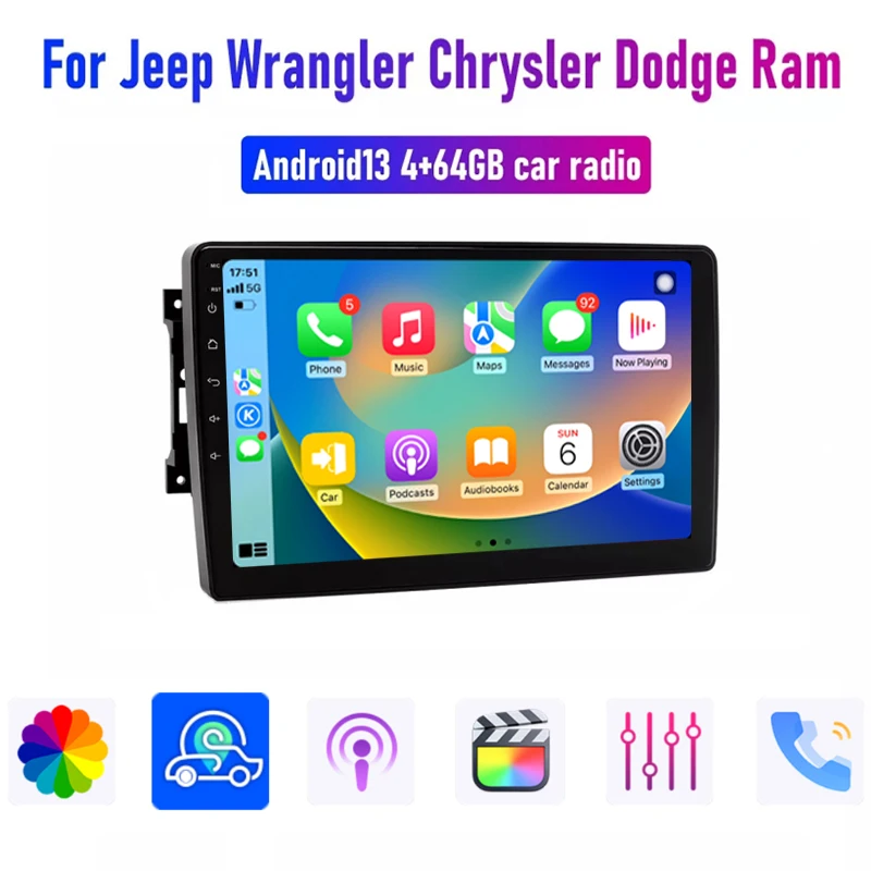 10'' For Dodge Nitro 2007-2011 For Jeep Car Radio Head Unit Carplay Apple Android 13 Auto Intelligent System GPS 4-64GB WIFI