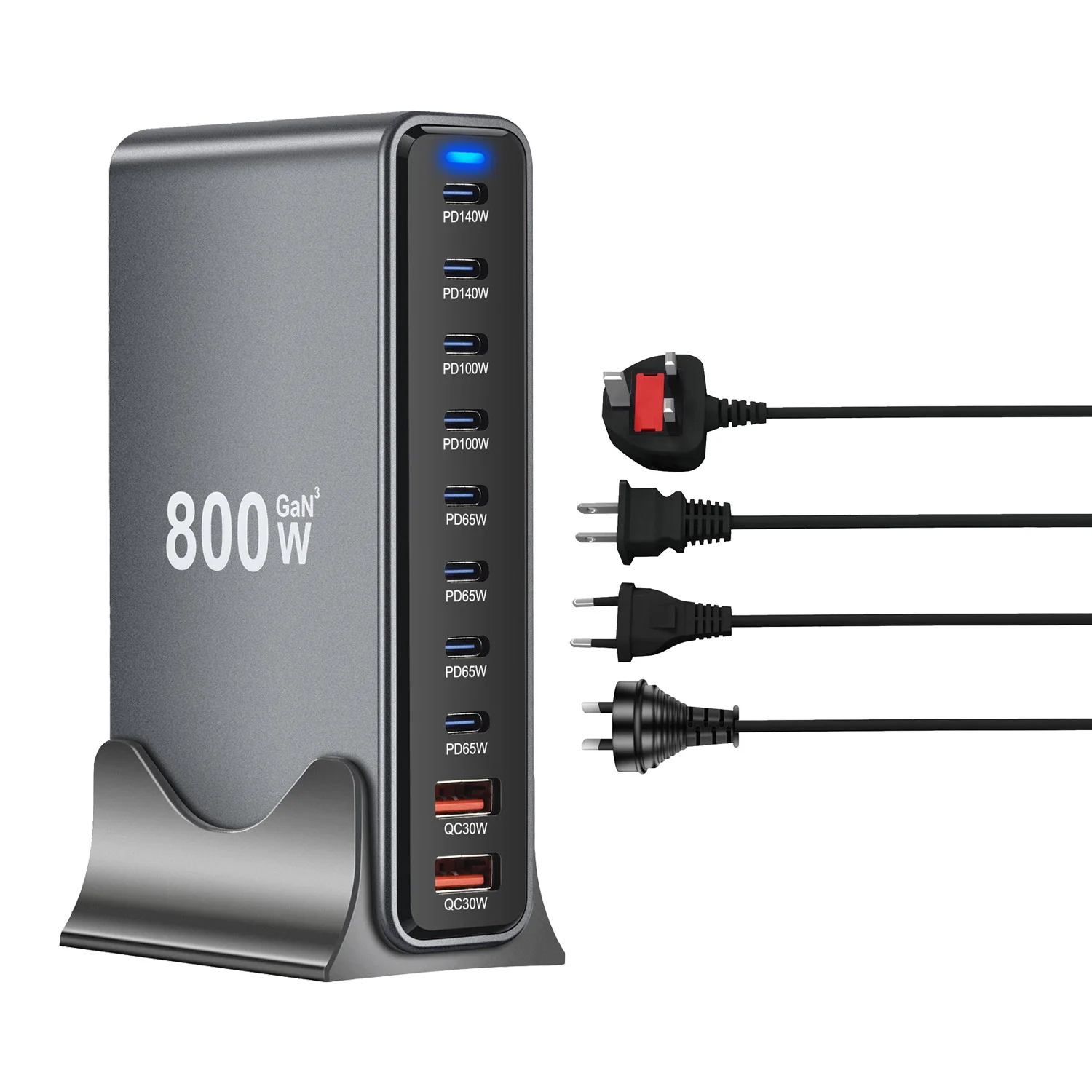 

800W GaN 10 Ports Fast Desktop Charger PD3.1 PPS USB C Type C Fast Charging Station Adapters for iPhone Samsung Xiaomi Huawei