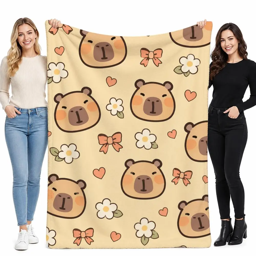Cute Capybara Gift for Kids Throw Soft Cozy Flannel Blanket for Couch Sofa Bed, Mid-Century Modern Art Lover Gift