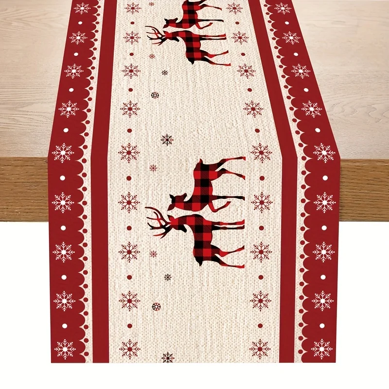 Xmas Reindeer Snow Pattern Table Runner Washable Linen For Living Room Dining Table Kitchen Home Party Decor