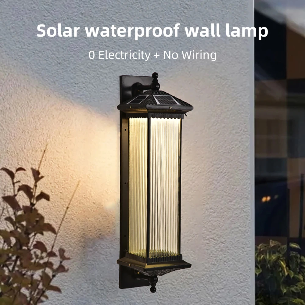 

Outdoor Wall Light Retro Solar Door Post Chinese Waterproof Patio Outdoor Garden Villa Fence Gate Light