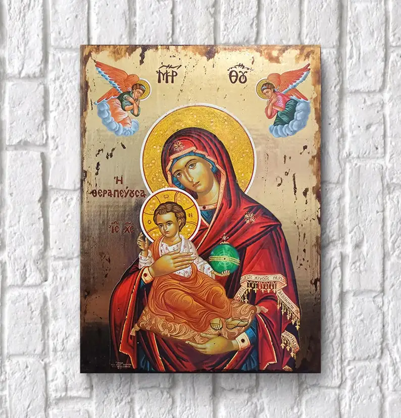 Terapeuta maryja dziewica i jezus Ikon Panagia matka boska bizantyjski prawosławny religijny płótno Wall Art na wystrój salonu