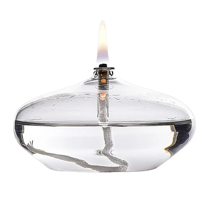 8/10/12cm Romantic Oblate Transparent Glass Candlestick Oil Lamp With Wick Dinner Table Candle Rustic Home Party Decor