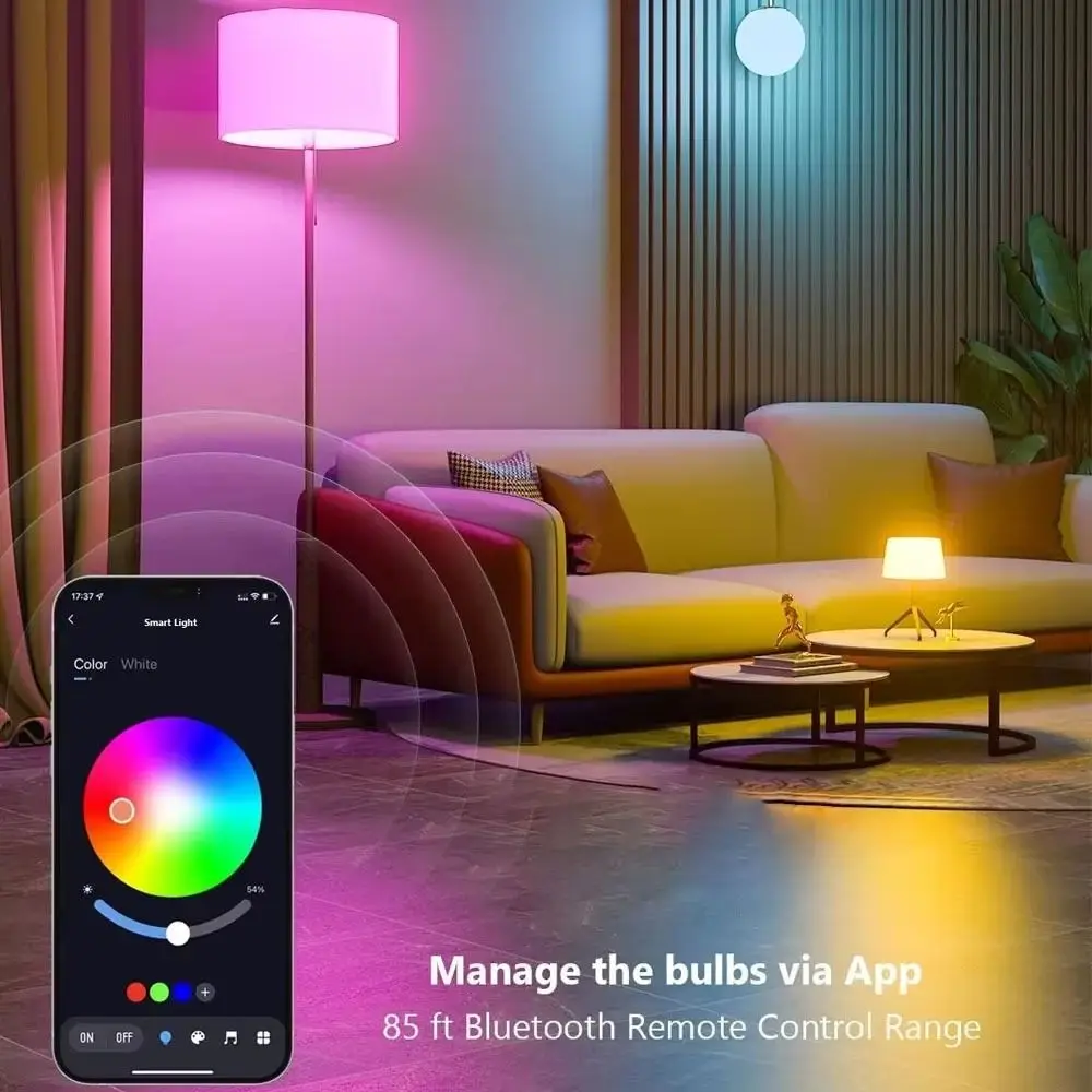 E27 Base Smart LED Bulb 220V Voltage Bedroom Light Bluetooth Light Dimable APP Control Bulb for Room Decoration Party Lights