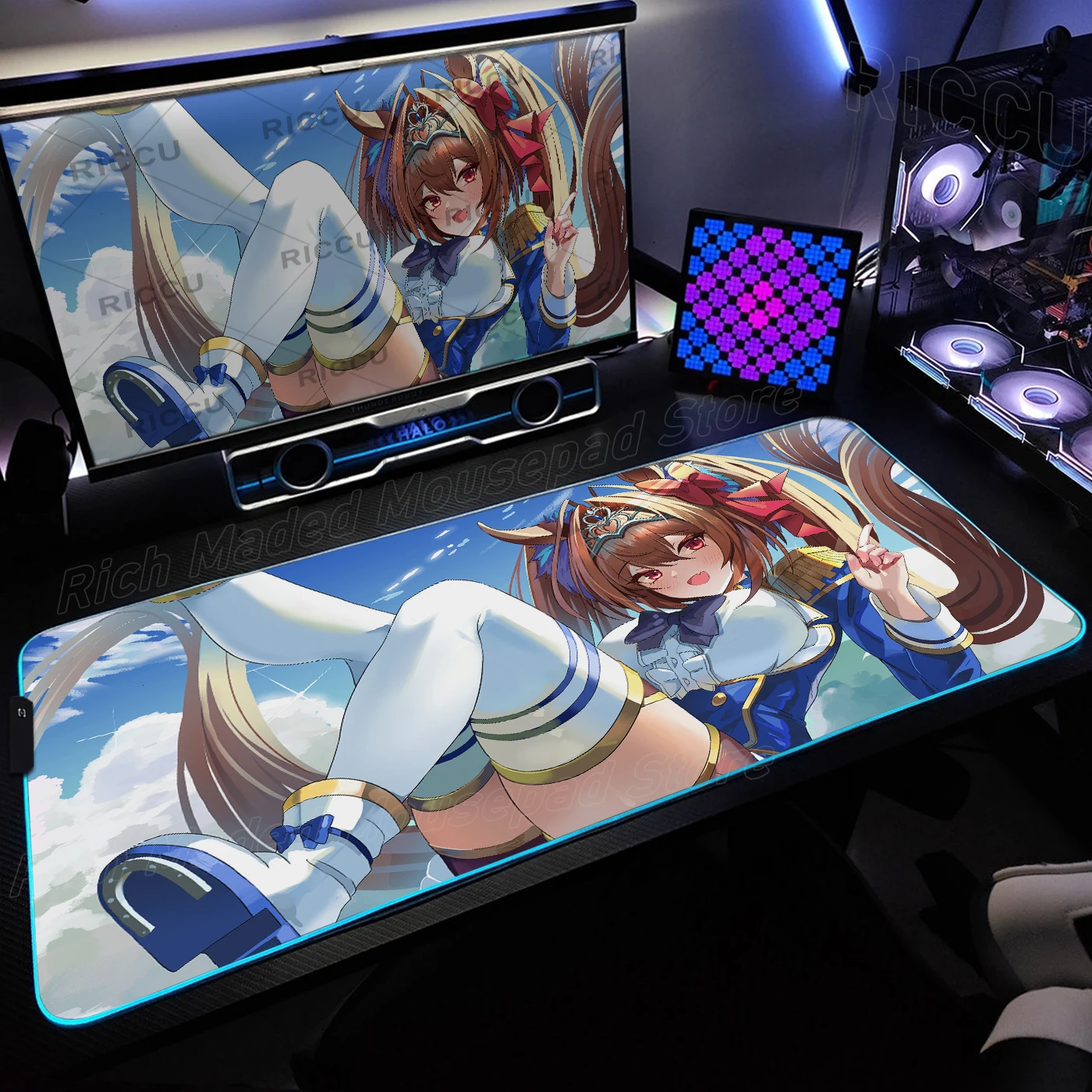 Rgb Backlit Mousepad Umamusume Pretty Derby Game Desk Mat LED Mousemat Gaming Accessories Gaming XXL Keyboard Pad Keyboard Mat