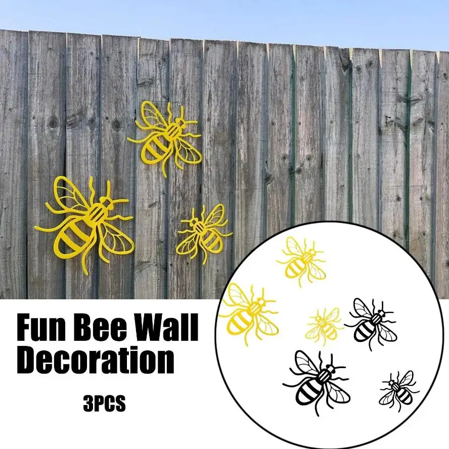3Pcs Rustic Style Bee Insect Statue Garden Decoration Outdoor Wall Carving Fence Artwork Creative Beautiful Home Garden Decor