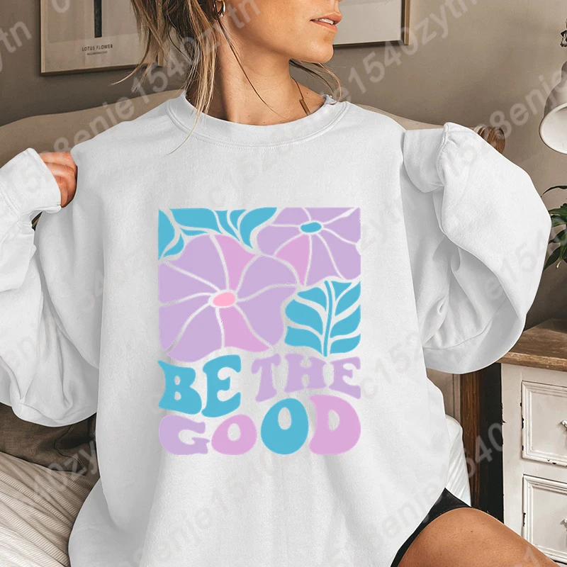 Jerséis con estampado de flores Be The Good para mujer, sudaderas informales sin capucha con cuello redondo para invierno y otoño, jerséis de Color sólido, Tops