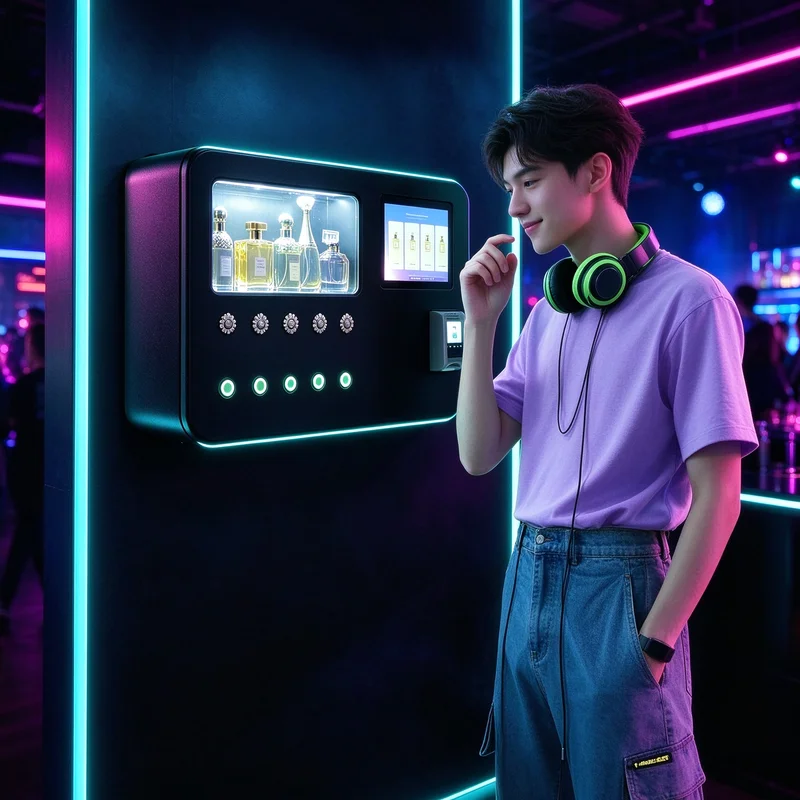 Fragrance Dispensing Self‑service Kiosk Floor Standing Cabinet Network Background Management For Entertainment Mall Perfume