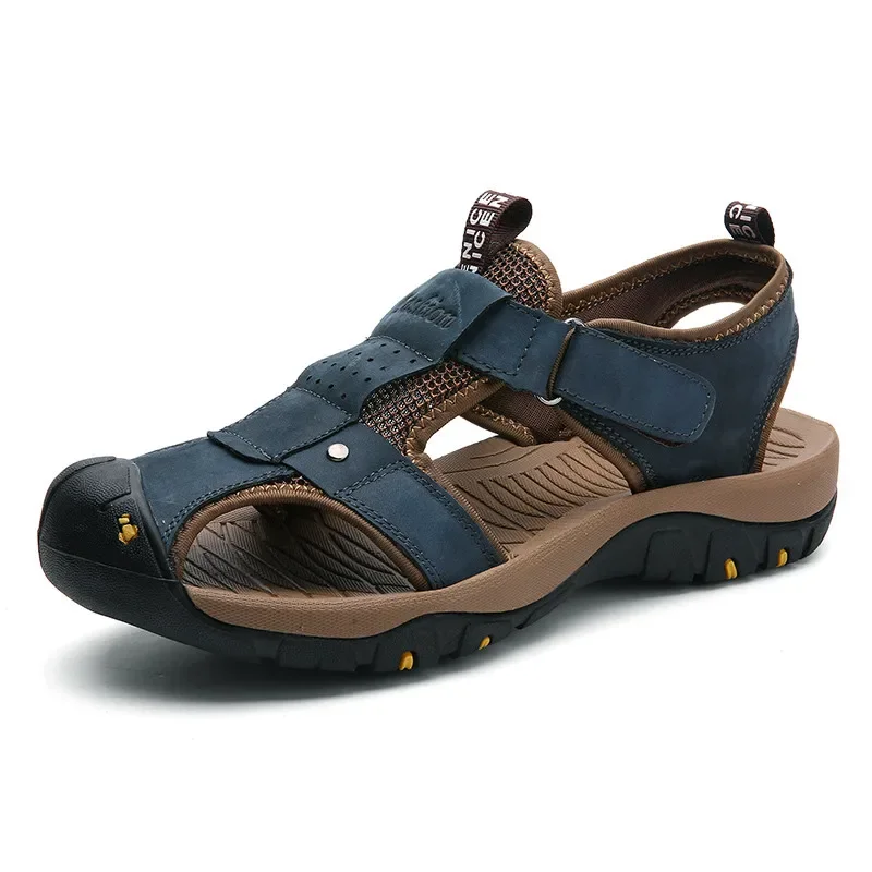 

2025 New Summer Genuine Leather Men Sandals Men's Outdoor Casual Sandals Slippers Fashion Plus Size Men Walking Shoes Sneakers