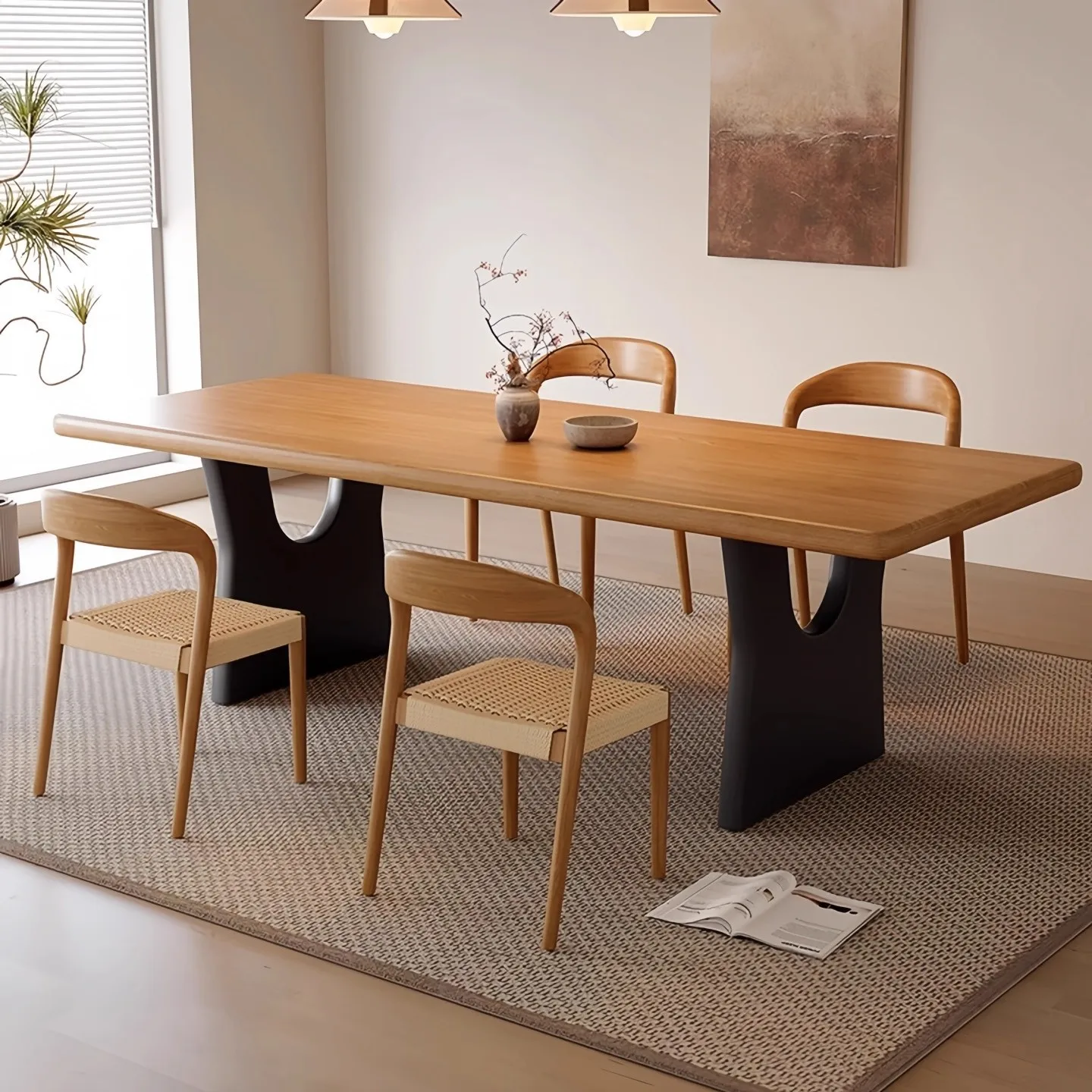 Wabi Sandy Wind Solid Wood Japanese Dining Table Hotel Homestay Designer Log Wind Household Rectangle Small Apartment Dining