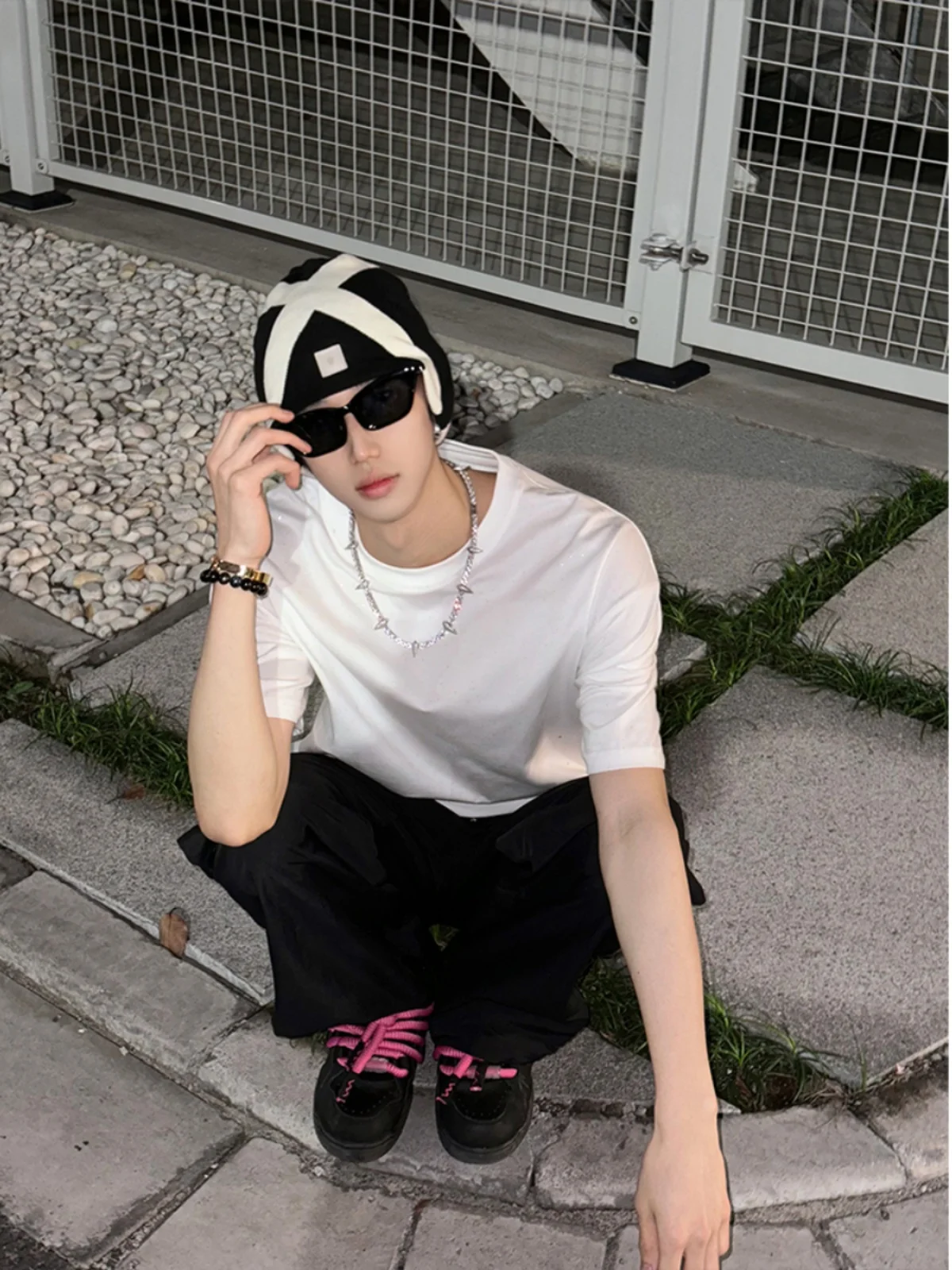 

Street Sle Trendy Men's ort Sve T-irt Cool Haome M Model OOTD Summer Casual Loose Fit Bright Tead Decoration
