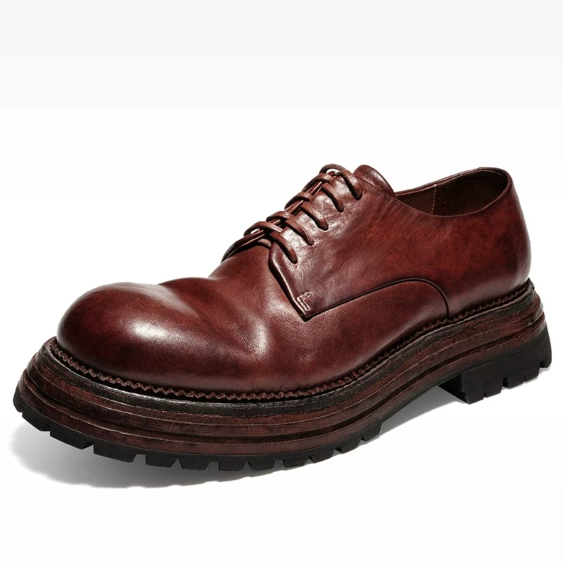 

Horse Leather Tooling Shoes Male Luxury Wide Version Horse Skin Hand-sewn Goodyear Wear-resistant Horsehide Business Casual Shoe