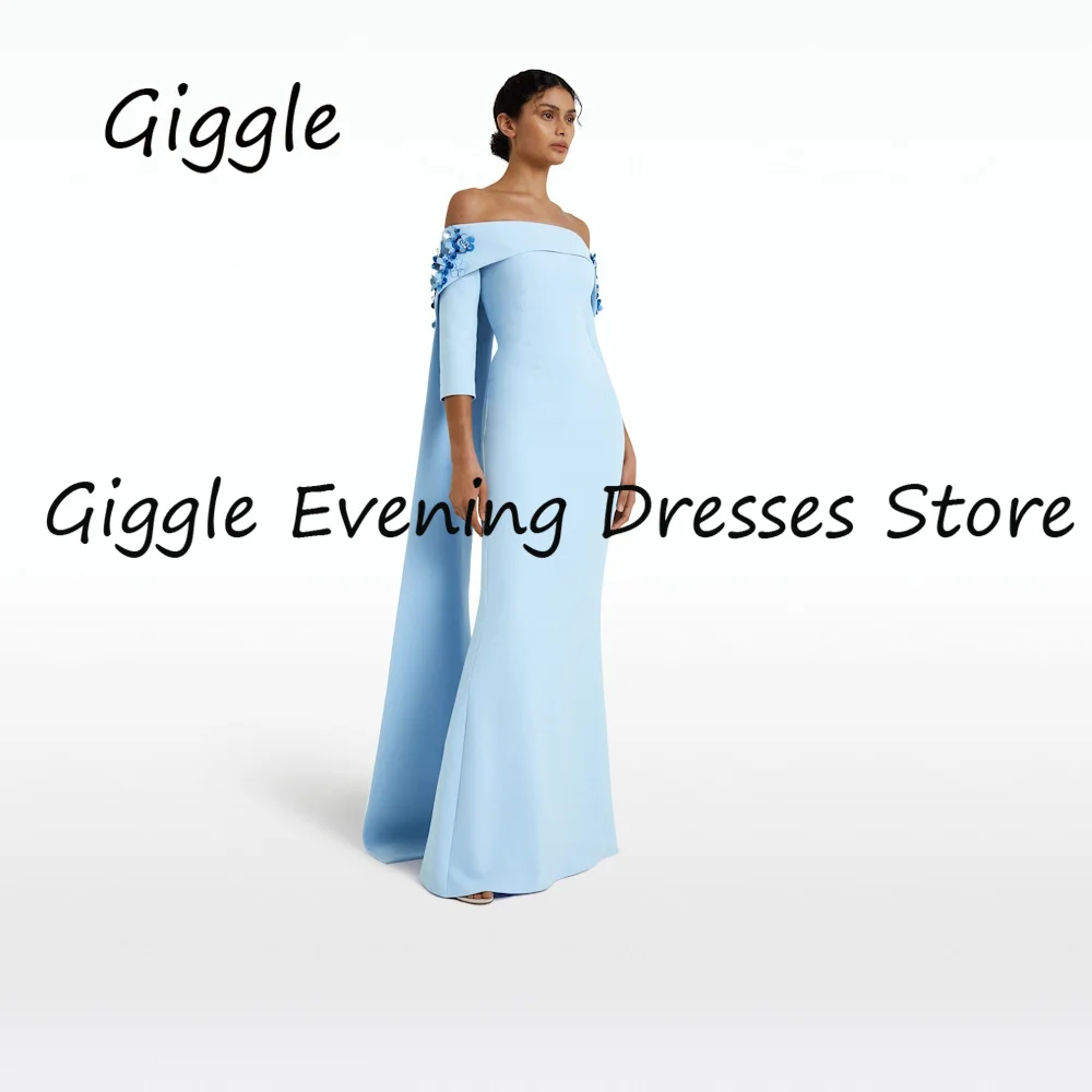 Giggle Crepe Mermaid Off-the-shoulder Applique Formal Elegant Prom Gown Floor Length luxury Evening Party Dresses for Women 2023