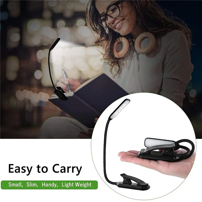 9 LED Reading Light Book Light Lamp USB Rechargeable Warm Clip Lamp Brightness Stepless Dimming Desk Table Read Night Light