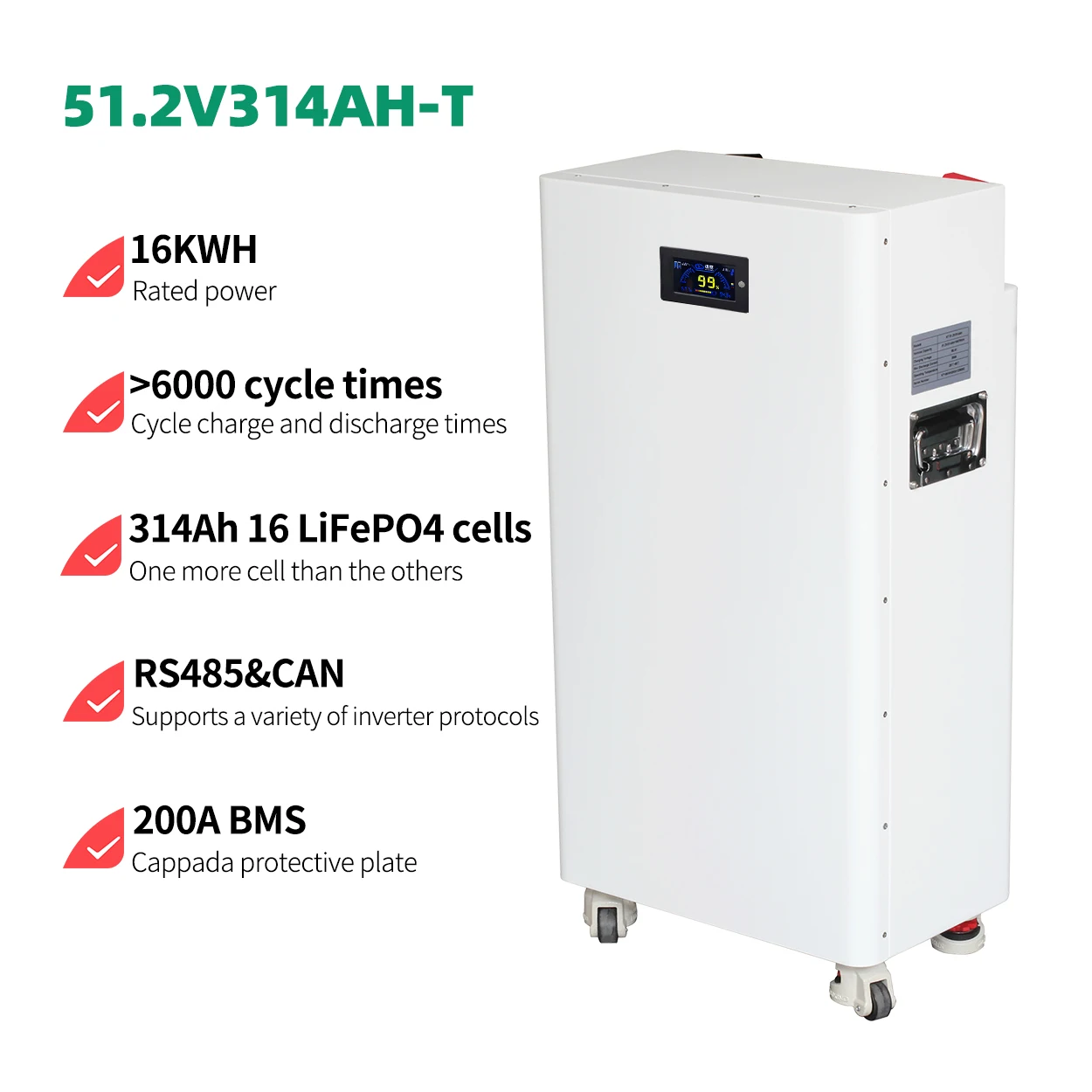 Large Solar Power Batteries Packs 48V 280AH 314AH Lithium Battery Cell 15kwh 16KWH with 200A Smart JK BMS for Solar Power
