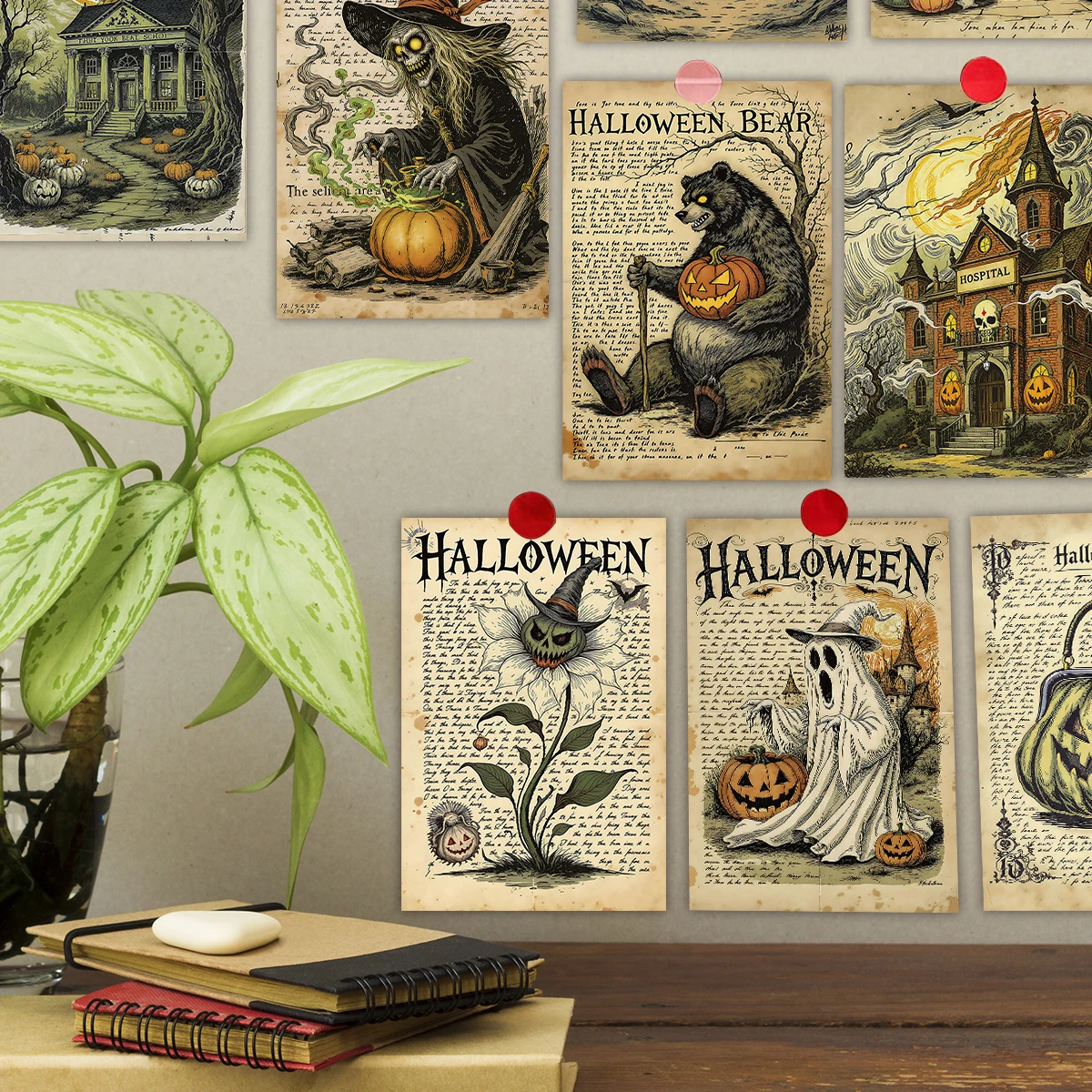 20 Stück Vintage Hexen-Halloween-Postkarten, Gruselige Halloween-Ikoneografie, Junk-Journal-Collage, Halloween-Party-Hintergrund-Dekorationskarten – Detail 2