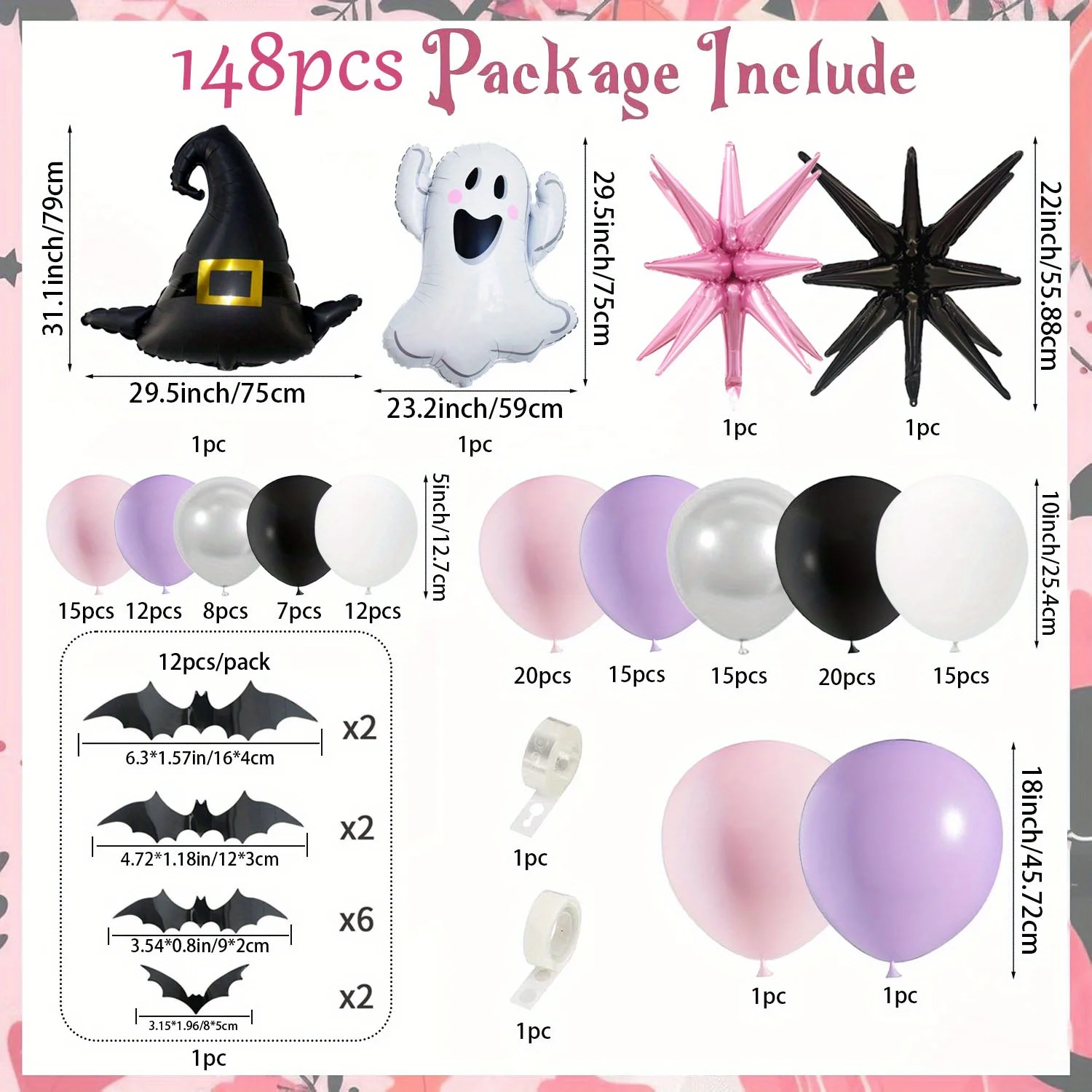 مجموعة مكونة من 148 قطعة من بالونات الهالوين باللون الوردي والأرجواني لتزيين الهالوين الحلو والرائع وأنشطة الهالوين #2