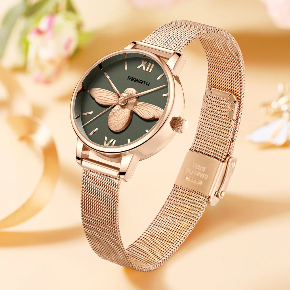 REBIRTH Women's Watch Waterproof Original 3D Bee Dial Fashion Casual Quartz Watch