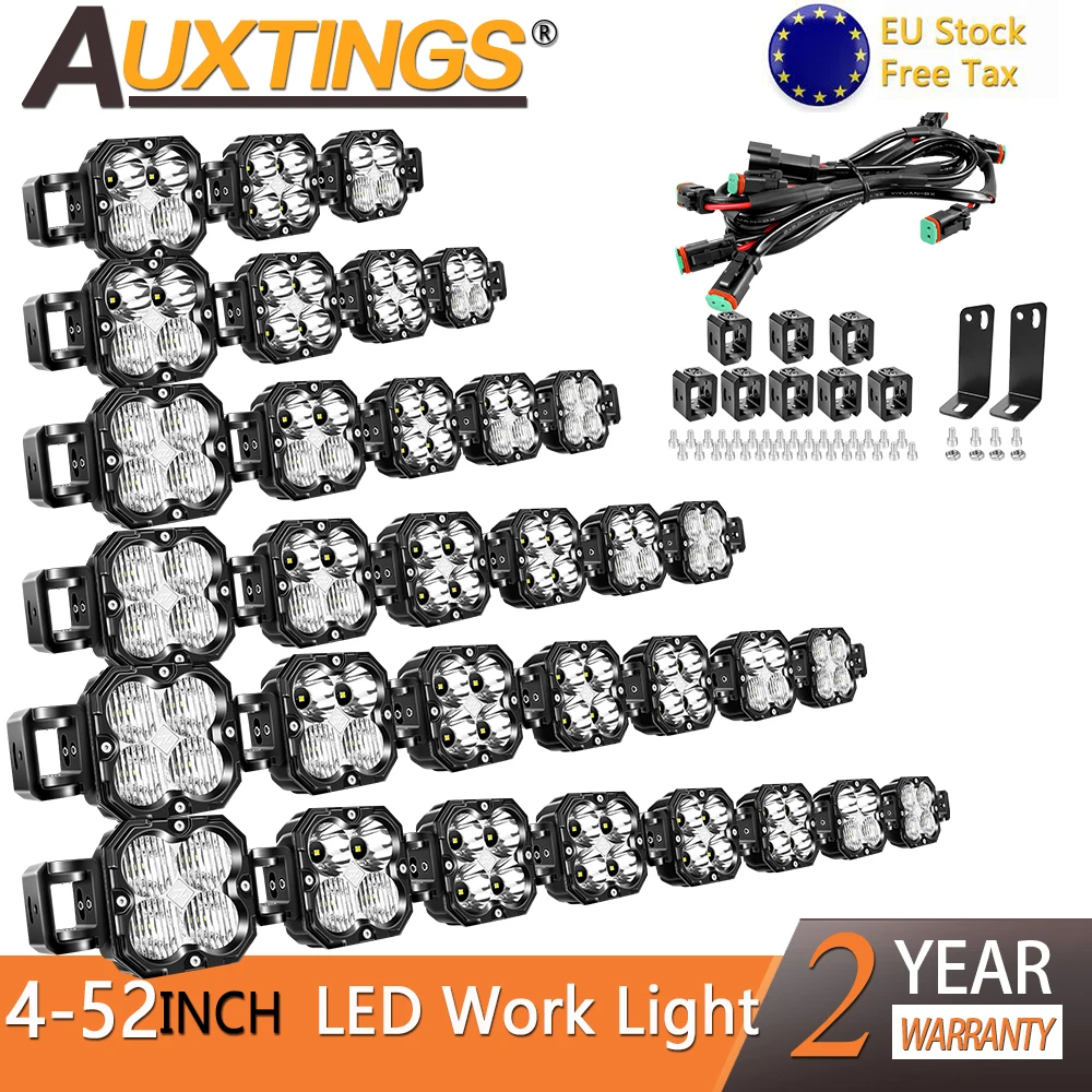 Auxtings 4-52 inch LED Cube Pod Light Linkable Driving LED Light Bar for 4x4 Auto Truck ATV Car Offroad EU stock Fast Delivery