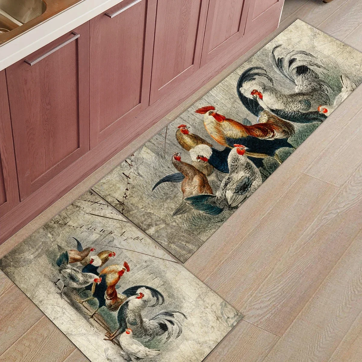 Farm Rooster Chicken Retro Illustration Kitchen Mat Bedroom Entrance Doormat Home Floor Decor Carpet Bathroom Anti-Slip Rug