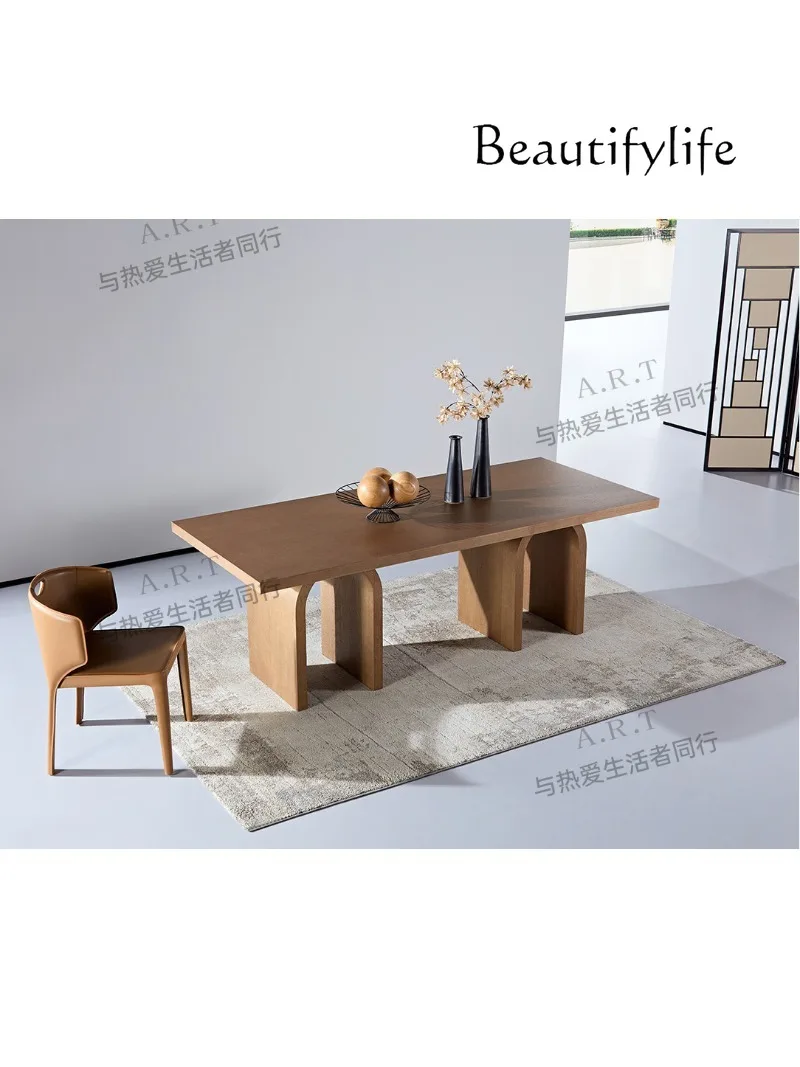 Large Apartment Home Rectangular Dining Table Light Luxury Home Living Room Art Dining Table Solid Wood