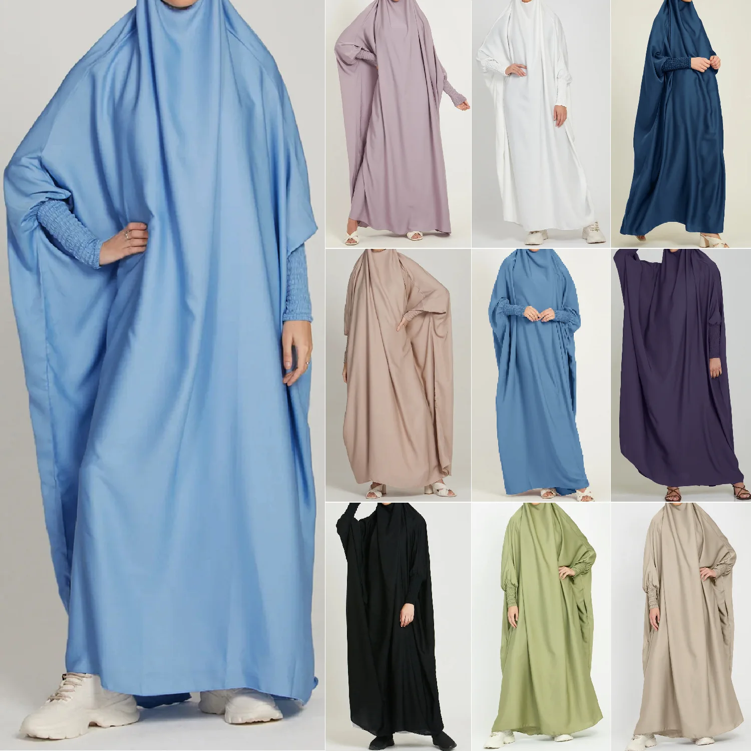 

Muslim Women Dress Prayer Garment Abaya Long Khimar Ramadan Gown Abaya Skirt Islamic Clothes Solid Color Malay-Indonesia Evening