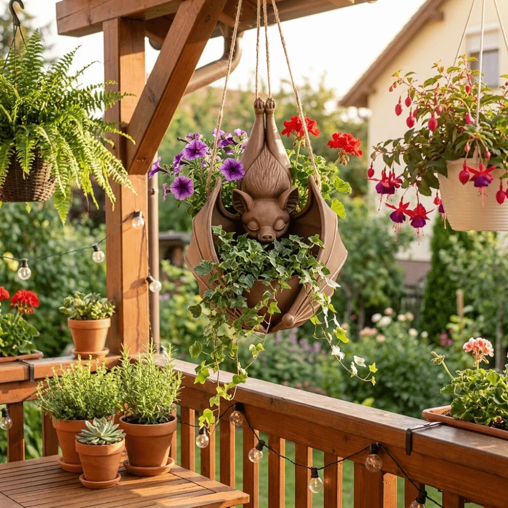 3D Printed Hanging Bat Planter Gothic Style Creative Halloween Bat Shaped Flower Pot Novelty Hanging Bat Plant Pot Garden