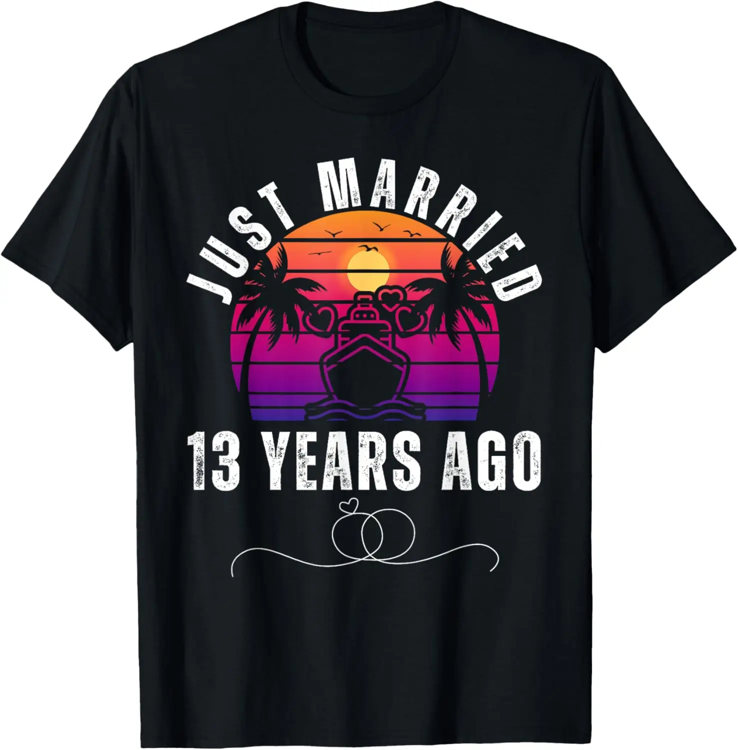 Just Married 13 Years Old Cruise Trip 13th Honeymoon Couples T-Shirt