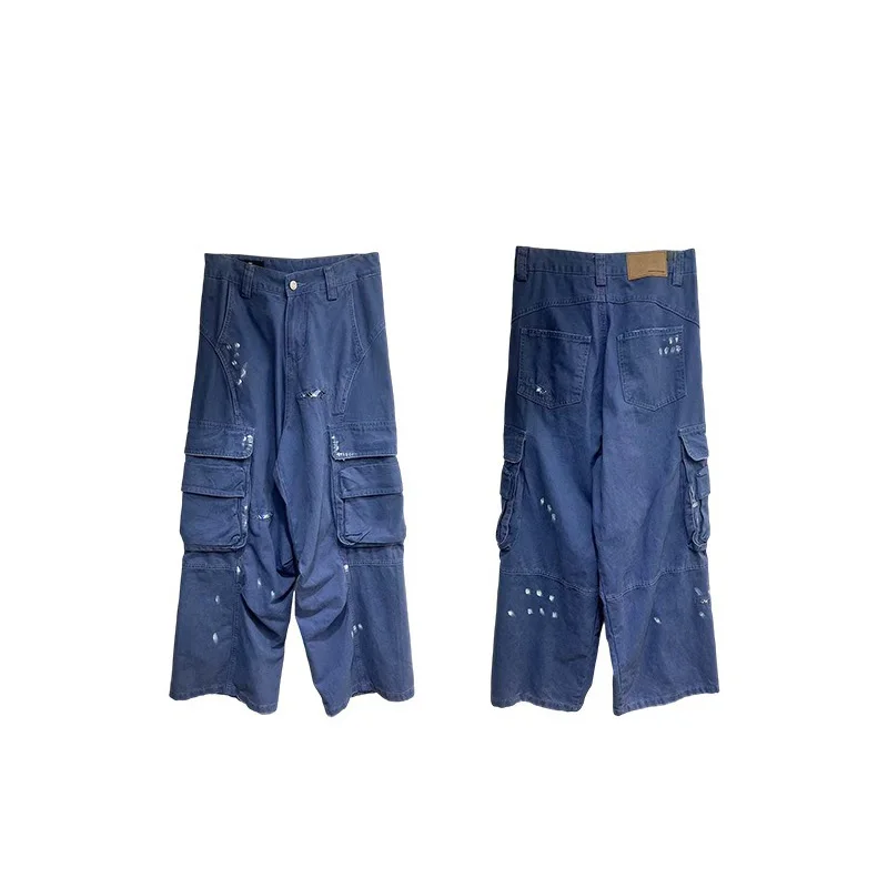 Benuynffy American High Street Washed Cargo Denim Pants Men and Women Y2k Heavy Industry Multi-pocket Streetwear Baggy Jeans