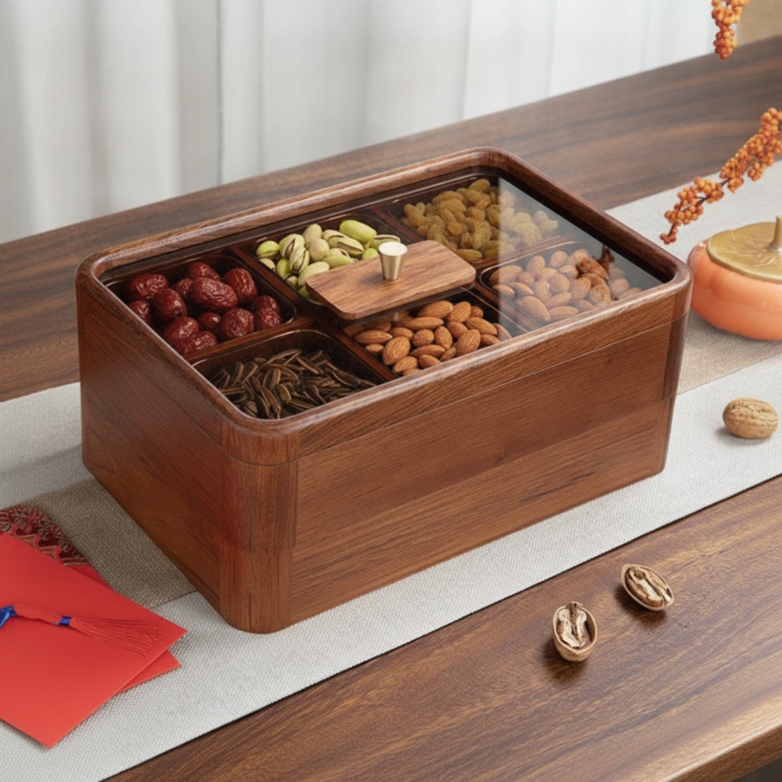 Snack Box with Transparent Lid Rectangular Compartment Serving Tray Divided Serving Tray Lidded Container with Lid and Handle