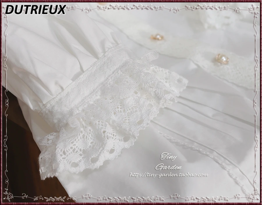 반팔 코튼 레이스 셔츠, 인형칼라, 싱글브레스트, 단색, 다용도 상의, 귀엽고 우아한, 여름 신상