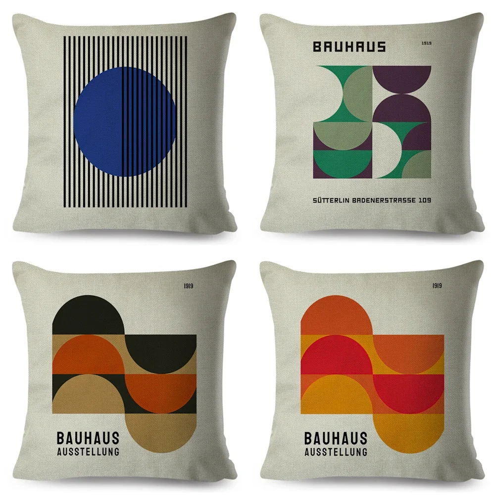 Nordic Bauhaus Exhibition Unique Cushion Cover for Sofa Home Car Decor Double Print Pillowcase Polyester Throw Pillow Case