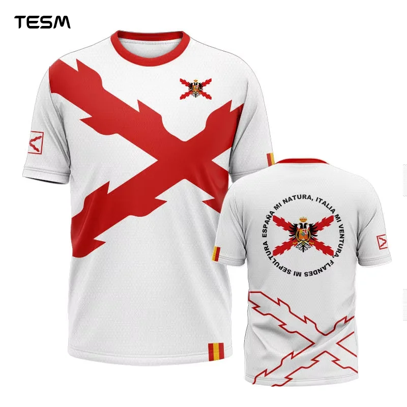 TESN Camiseta deportiva española para hombre, camiseta informal de moda con estampado HD, camiseta transpirable, Top juvenil callejero