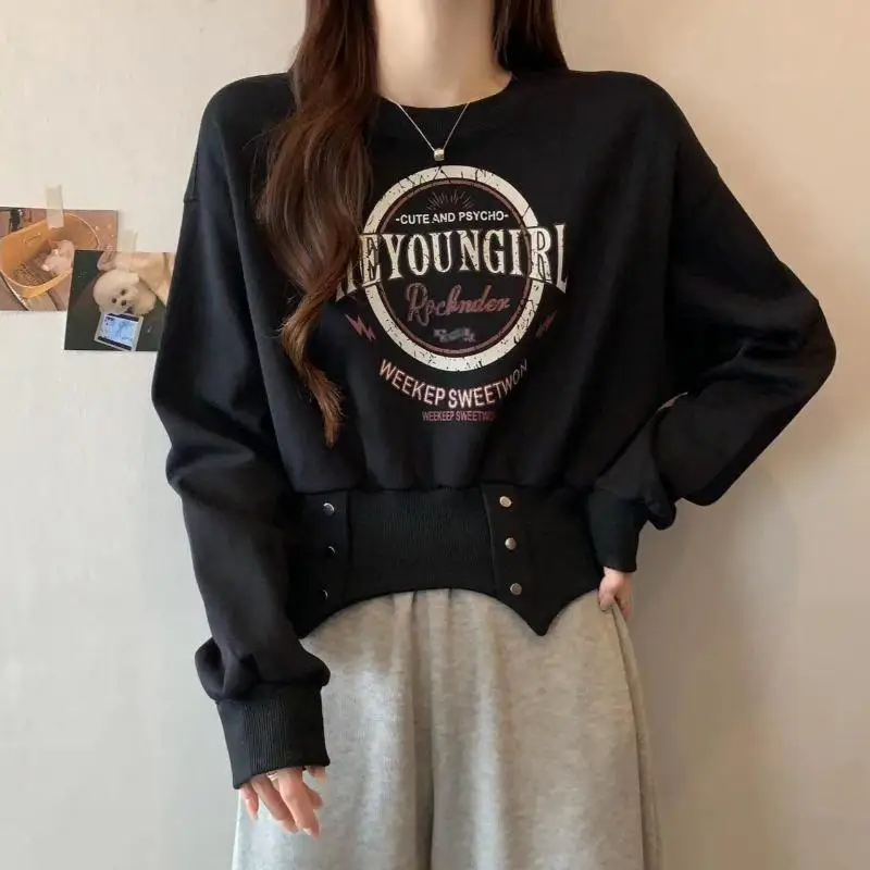 

Women's Autumn Winter Fashionable Elegant Round Neck Long Sleeved Pullover Hoodie Casual Versatile Western-style Commuting Tops