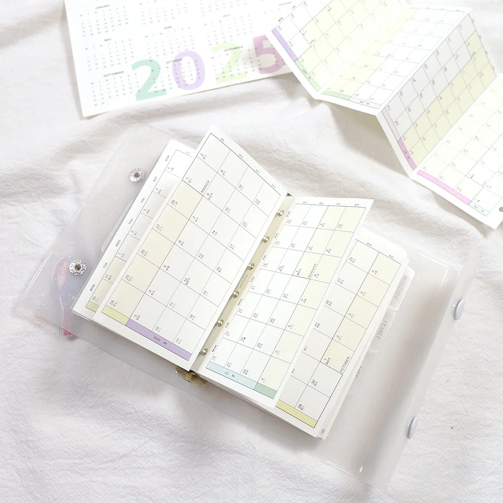 Fromthenon 2025 Calendar 6 Holes Loose Leaf Journal Planner Traveler Notebook Calendar Accessories Office Stationery Supplies