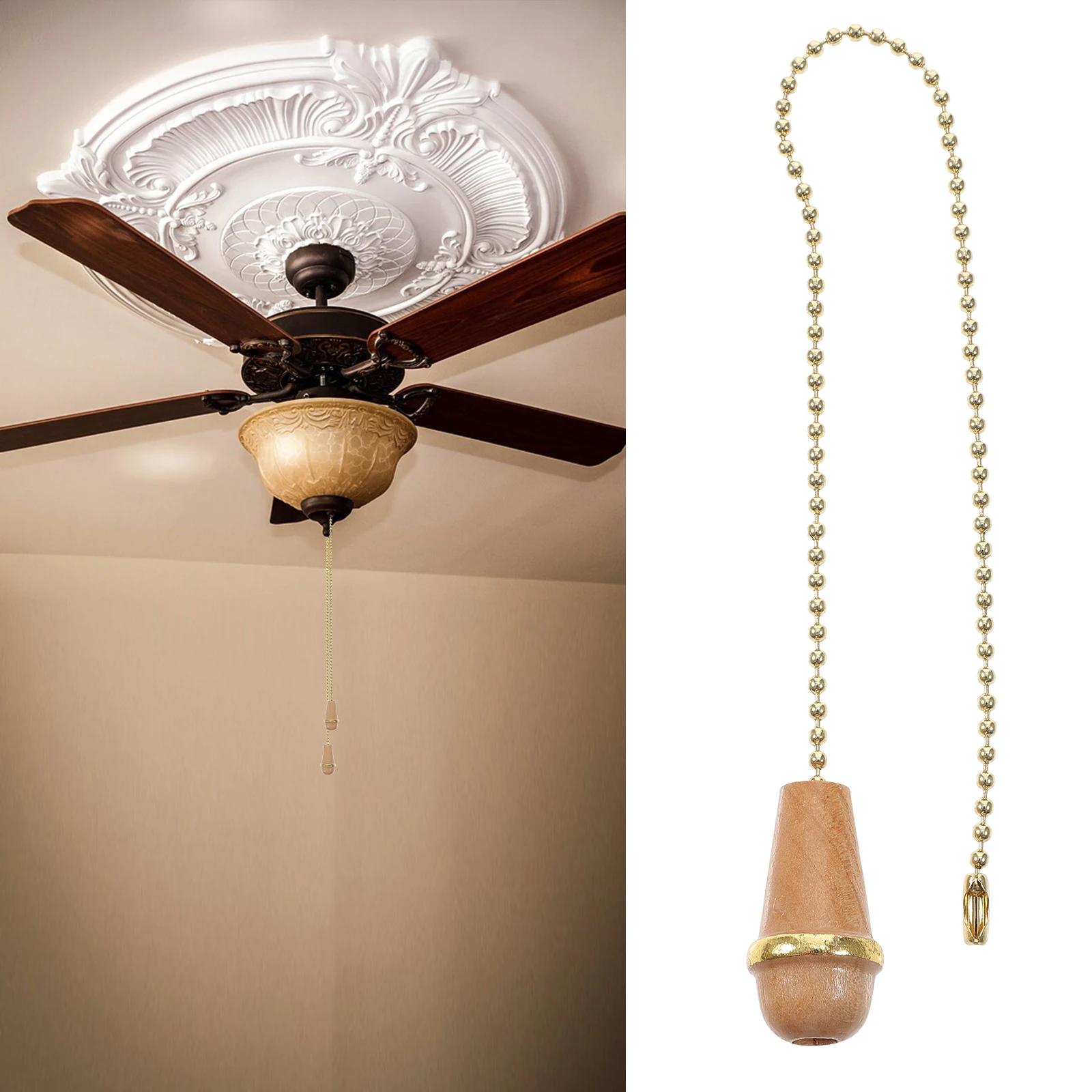 

3 Pcs Ceiling Fan Chain Light Pull Cord Pendant Switch Decorative Wooden Knob Extension Vintage Visual Effect