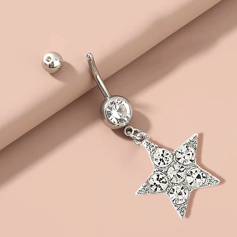 1PCS Zircon Heart Moon Dangle Belly Button Rings Stainless Steel Navel Barbell Ring Body Jewelry Piercing For Women Girl image 4