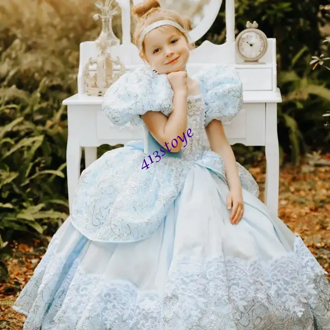 

Customized Lavender Flower Girl Dress For Wedding Layered Floor Length Gorgeous Princess Birthday Party Quinceanera Prom Gown