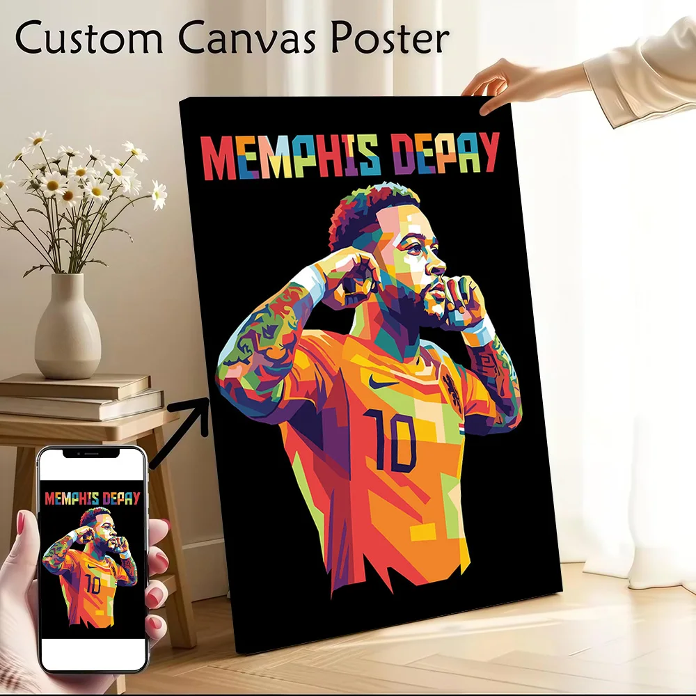 Memphis Depay Pop Art Portrait Printed Canvas Poster Personalized High Quality Wall Art Paintings for Home Decor Living Room