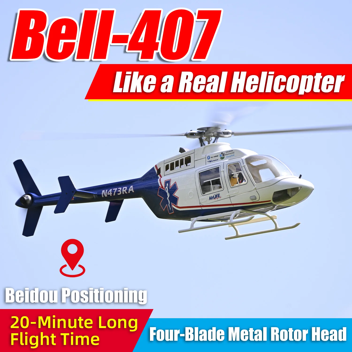 Like a Real Helicopter RTF Bell-407 With Beidou Positioning And Four-Blade Metal Rotor Head 20-Minute Long Flight Time