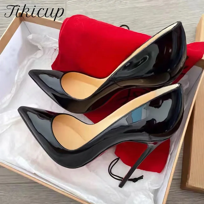 Tikicup Classic Black Patent Pointed-Toe Stiletto High Heels for Women Elegant Evening Party & Formal Occasion Footwear Big Size